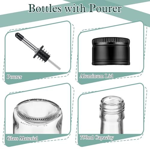 10 Pcs Long Neck Glass Bottles with Pourer for Bar Wine Syrup