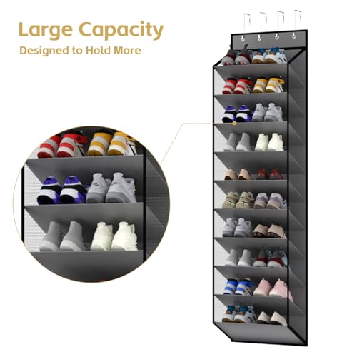 10 Tiers Mesh Over Door Shoe Organizer Storage (Grey-1 Pack of 10 Cell)