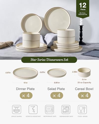 Plates and Bowls Set with Rim (Cream / Service for 4)