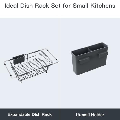 Grey Expandable Dish Drying Rack Over Sink with Anti (Gray / For 11.5"-16" W Sink with Cup Holder)