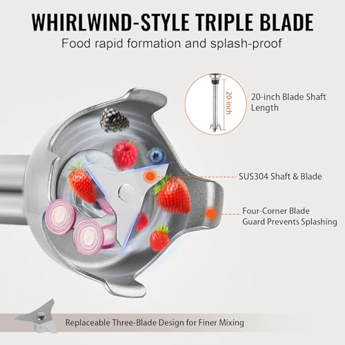 Commercial Immersion Blender Constant Speed Heavy Duty Immersion Blender 350W Commercial Hand Mixer 304 Stainless Steel Hand Blender Commercial with 19.7" Removable Shaft for Kitchen Mixing (350W / 350W 20inch)