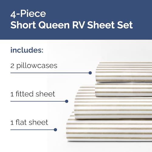 Short Queen Size 4 Piece Bed Sheet Set (44 - Beige Stripes 2 / Short Queen)