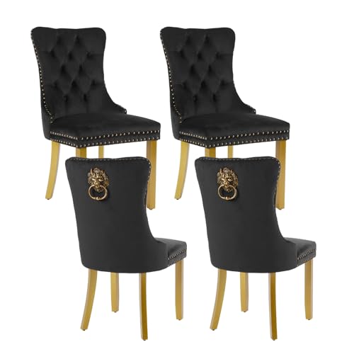 Black Velvet Dining Chairs Set of 4 (Classic Black)