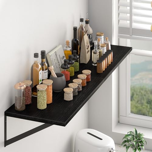 40W x 12D Deep Floating Shelves Set of 2 Black (Black With Black Metal Bracket / 40Wx12Dx5.8H)
