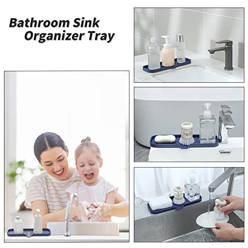 Silicone Soap Dish with Drain Spout (Navy Blue / L(12"×4"))