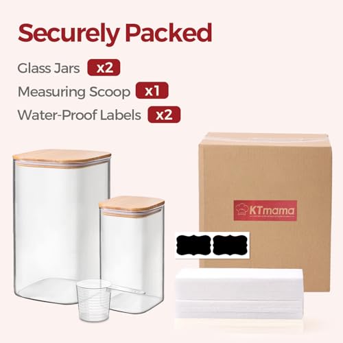 Glass Flour Containers with Bamboo Lids 1.6 (1.6Qt+4.6Qt)