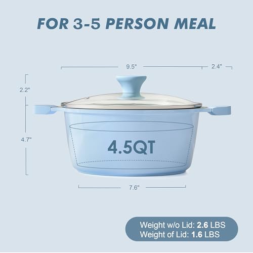 Ceramic Nonstick Stock Pot with Lid (4.5 Quarts / Blue)