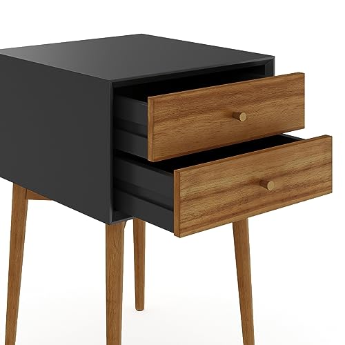 Harper Modern Nightstand Side Accent or End Table with Storage Drawer (Black/Brown / Set of 2)