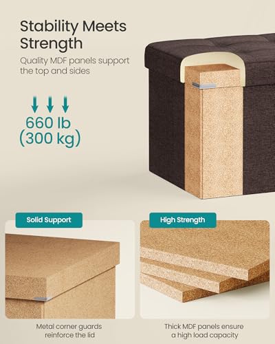 43.3 Inches Folding Storage Ottoman Bench (Brown / 15"D x 43"W x 15"H (without Flipping Lid))