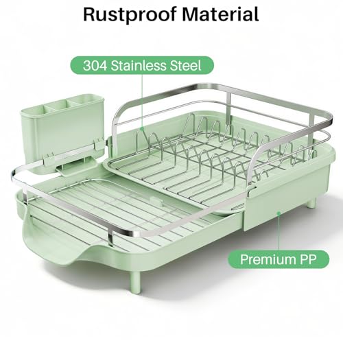 Expandable Dish Drying Rack for Kitchen Counter (Green)