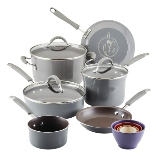Cucina Nonstick Cookware Pots and Pans Set (Sea Salt Gray / 14 Piece Porcelain)