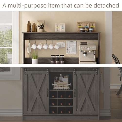 47" Coffee Bar Cabinet with Storage Hutch & Wine Rack (47Inch / Grey)