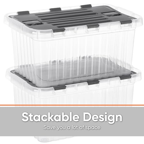Clear Storage Boxes with Attached Lids (6 Pack)