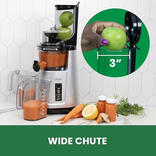 Wide Mouth Juicer Compact Vertical Cold Press Vegetable and Fruit Juice Extractor with 3 (Silver Wide Mouth Vertical)