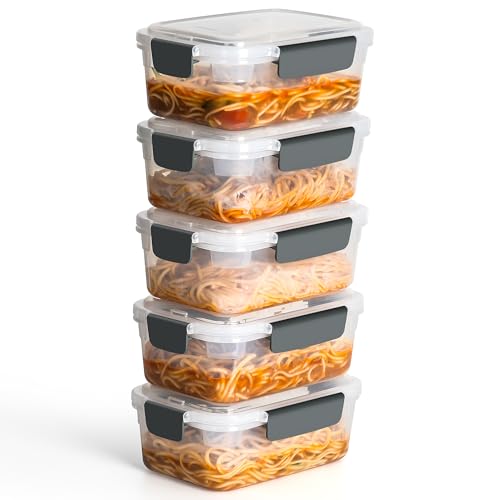 5cup Plastic Food Storage Containers With Lids For Lunch Meal Prep (5 cups)