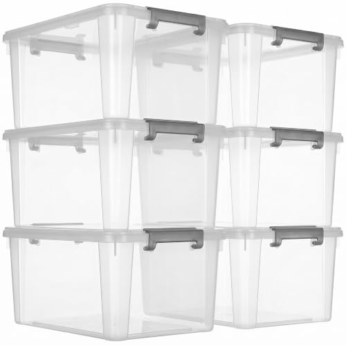 6 Packs 17 QT Plastic Storage Bins with Lids Large Stackable Storage Containers for Organizing Clear Storage Box for Garage (17 Qt. - 6 Packs / Clear White)
