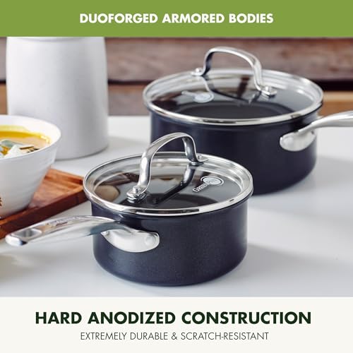 Prime Chatham 1QT & 2QT Saucepan Pot Set with Glass Lids (1QT and 2QT Saucepan Pot Set / Black)