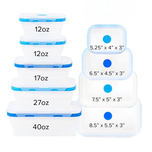 Collapsible Food Storage Containers with Lids (Blue-Assorted Sizes 5pc)