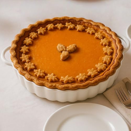 9×2in Deep Ceramic Pie Pan with Handles for Pie Quiche Tart Baking. Easy to grip (White / 9IN*2IN)