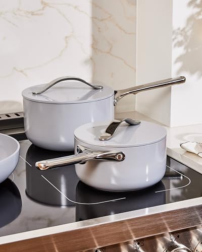 Non Stick 1.75 qt Ceramic Sauce Pan with Lid (White / 1.75 Qt)