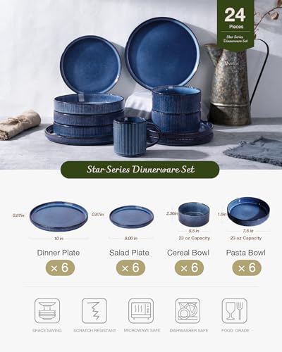 Star Stoneware Dinnerware Sets with Pasta Bowls (Nebulas Blue)