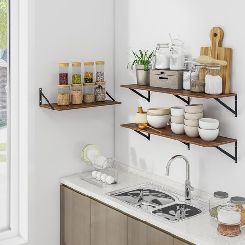 24W x 12D Deep Floating Shelves Set of 2 Walnut (Walnut With Black Metal Bracket / 24wx12dx5.8h)