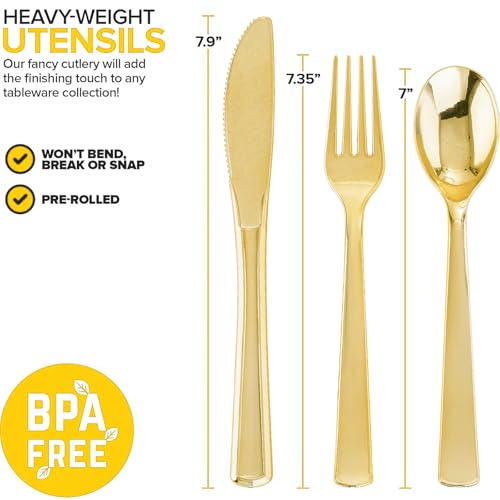 400PCS Pre Rolled Gold Plastic Silverware Sets (Gold - Classic)