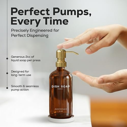 Luxury Glass Dish Soap Dispenser for Kitchen Sink by Brighter Barns (Amber Gold D)
