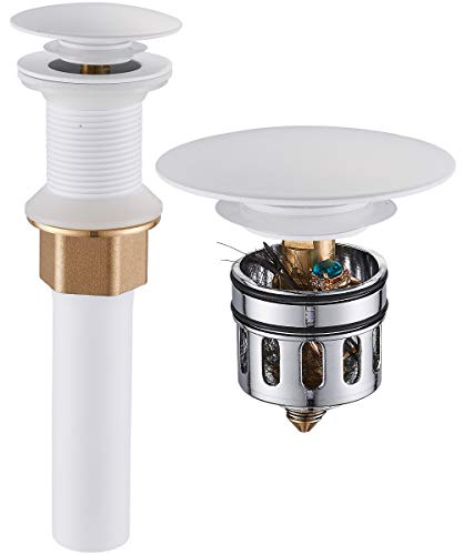 Pop Up Drain Bathroom Faucet Vessel Vanity Sink Drain Stopper (Without Overflow / White)