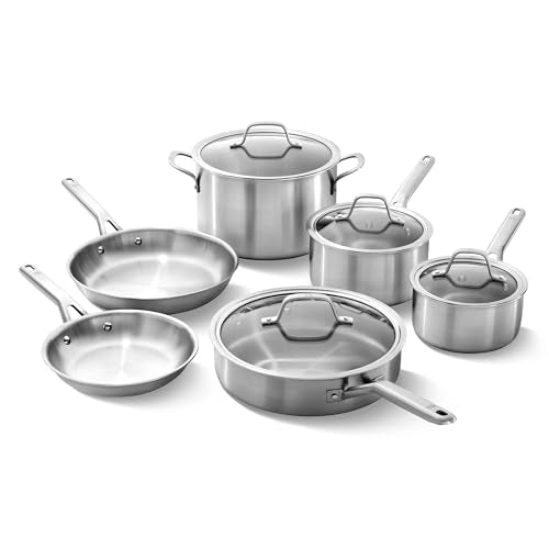 Brushed 3 Ply Stainless Steel Cookware Set w (10-Piece Set)