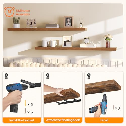 Floating Shelves for Wall (Rustic Brown / 55 Inches)