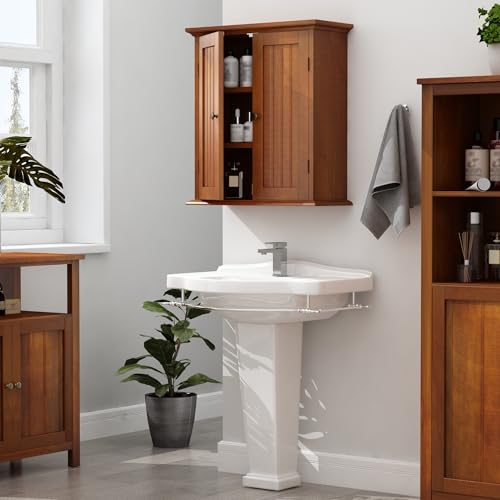 Bathroom Wall Cabinet with 2 Doors (Rustic / 8.8"D x 21.1"W x 24"H)