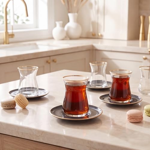 Turkish Tea Glasses Set for 6 (Small / Retro Anthracite)