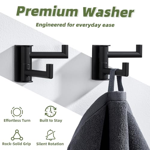 Matte Black Swivel Towel Hooks for Bathrooms (2 Pack / Matte Black)