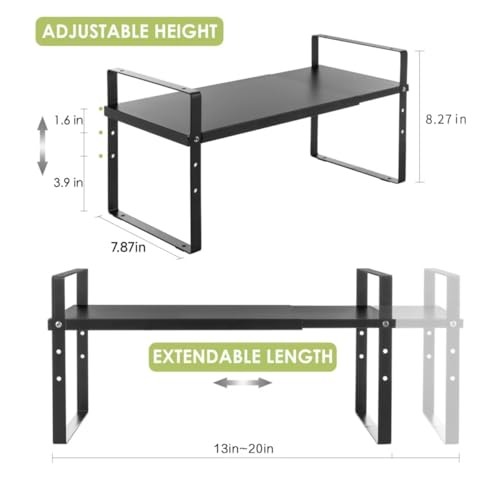Expandable Cabinet Shelf Organizer Rack (7.87''D*13-20''W*8.27''H / Black-1 Pack)