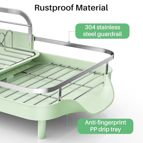 Expandable Dish Drying Rack for Small Kitchen Counter (Green)