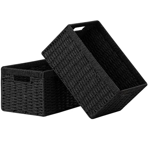2 Pack Wicker Basket (Rectangular- 2pack 13.4"×8.3"×7.1" / Black)