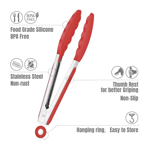 Small Silicone Kitchen Tongs 7 (Red)