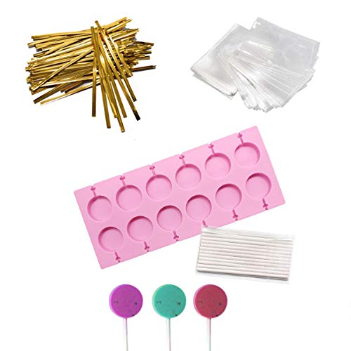 12 Capacity Silicone Lollipop Molds (Round Pink)