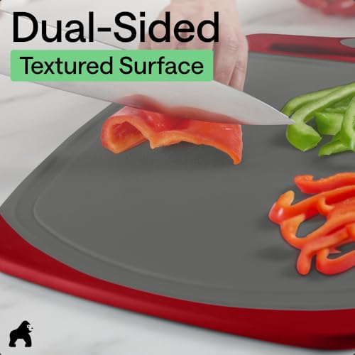 BPA Free Reversible Kitchen Cutting Board (Gray/Red / Large (Pack of 3))