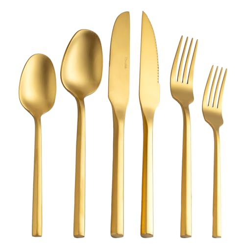 Gold Silverware Set with Steak Knives (Matte gold with Steak Knives)
