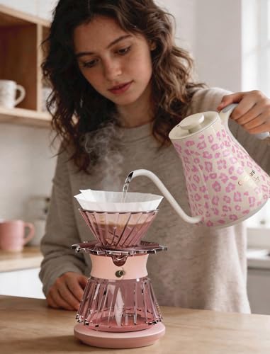 Color Changing Gooseneck Electric Kettle for Precision Brewing (Blush Leopard)