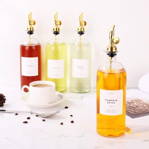 Oil and Vinegar Dispenser with Metal Pour Spout (500ml, Set of 4 Bottles / Gold)