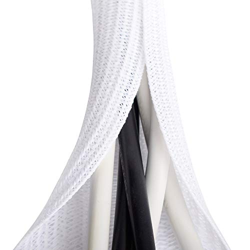 20ft - 4/5 inch White Cable Sleeve, Cable Organizer for Desk PC TV Computer, Wire Protector Cable Wrap Cover, Cord Management for Home Office (20 Foot)
