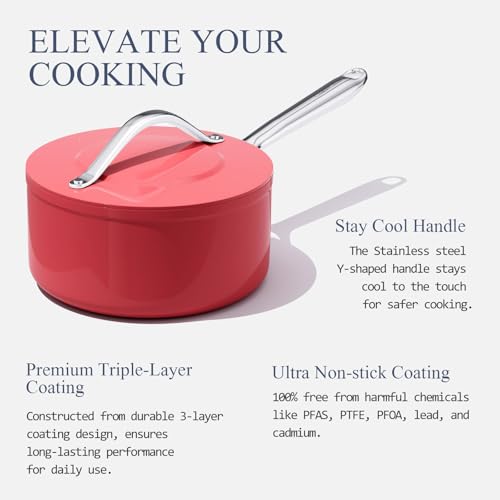 Premium Ceramic Sauce Pan with Lid (Fusion Red)