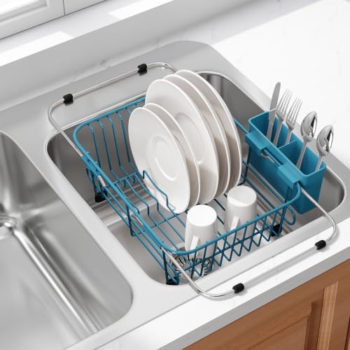 Blue Dish Drying Rack in Sink with Utensil Holder (Blue / For 10"-12"w Sink)