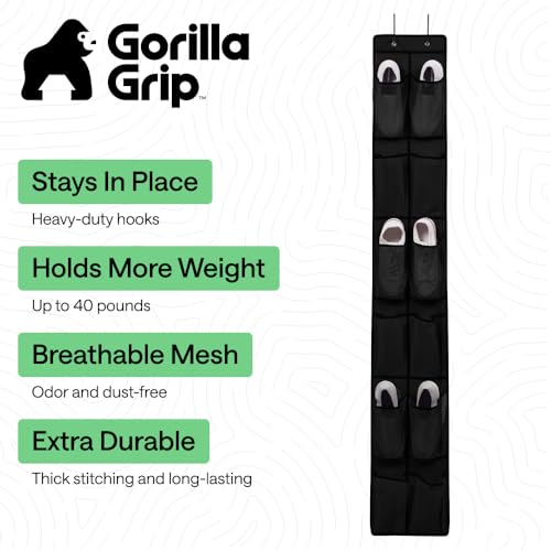 Over the Door Shoe Organizer (Black / 12 Pockets/2 Hooks)