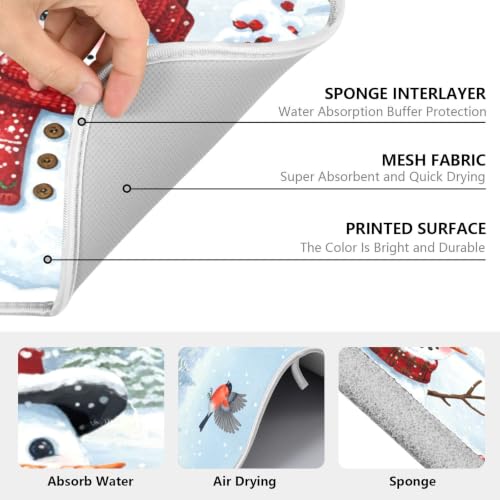 Winter Christmas Snowman Dish Drying Mat for Kitchen Counter Absorbent Microfiber Small Drying Pad Dish Mats Snowflakes for Kitchen Countertops 16 x 18 Inch (Christmas Snowman / 18" x 16")