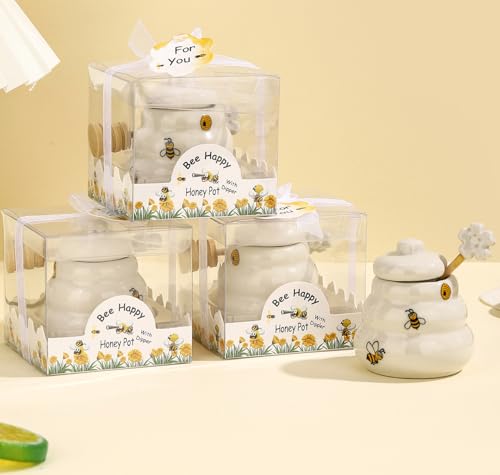 Ceramic Bee Happy Honey Pot with Dipper