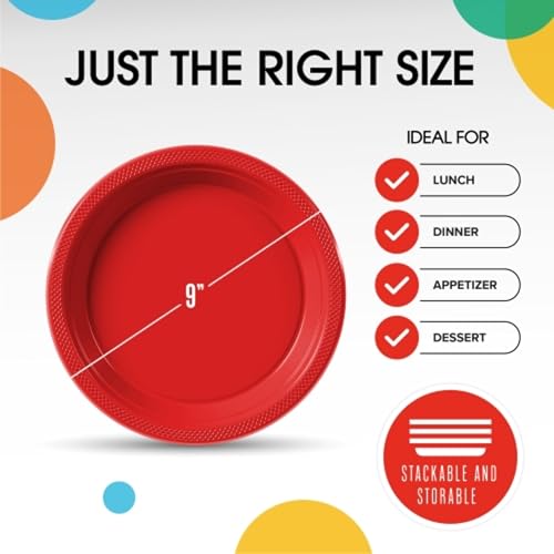 Sturdy Red Plastic Plates 9" Party Plates 100 Pcs (9 inch / Red)